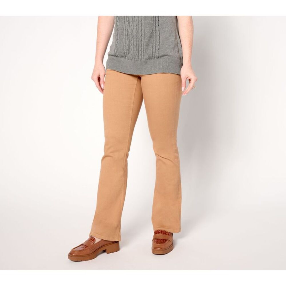 Denim & Co. Women's Pants Sz 4 Tall Easy Full Length Baby Boot Pant Brown